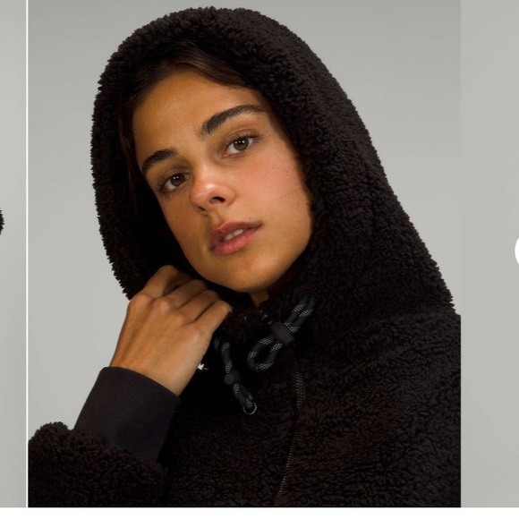 Lululemon Women Textured Fleece Hoodie 1/2 Zip Sz 8 Black Teddy Faux Sherpa - Picture 12 of 13